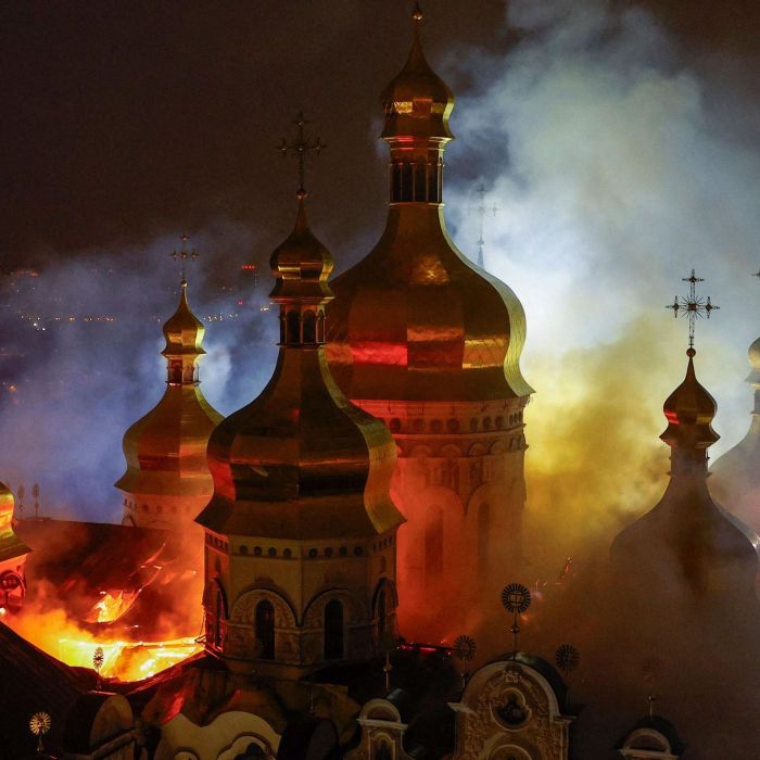 Sacred Orthodox Cathedral Engulfed in Flames After Russian Strike on Kyiv